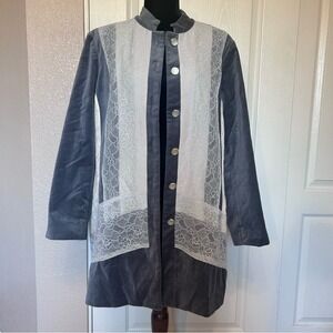Chico's Silver Gray Velvet and Lace Jacket‎ Coat Size 2 (Large)